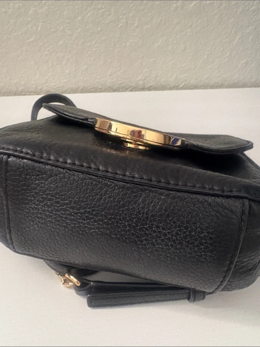 Michael Kors Black Leather Crossbody with Gold MK Emblem